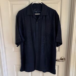 VTG Tommy Bahama Dark Blue Tropical Silk Shirt SZ L NICE
